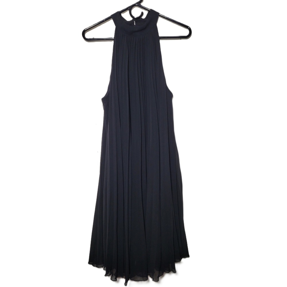 Stile Benetton Black Pleated Halter Neck Sheath Dress Size LG‎ Holiday Festive